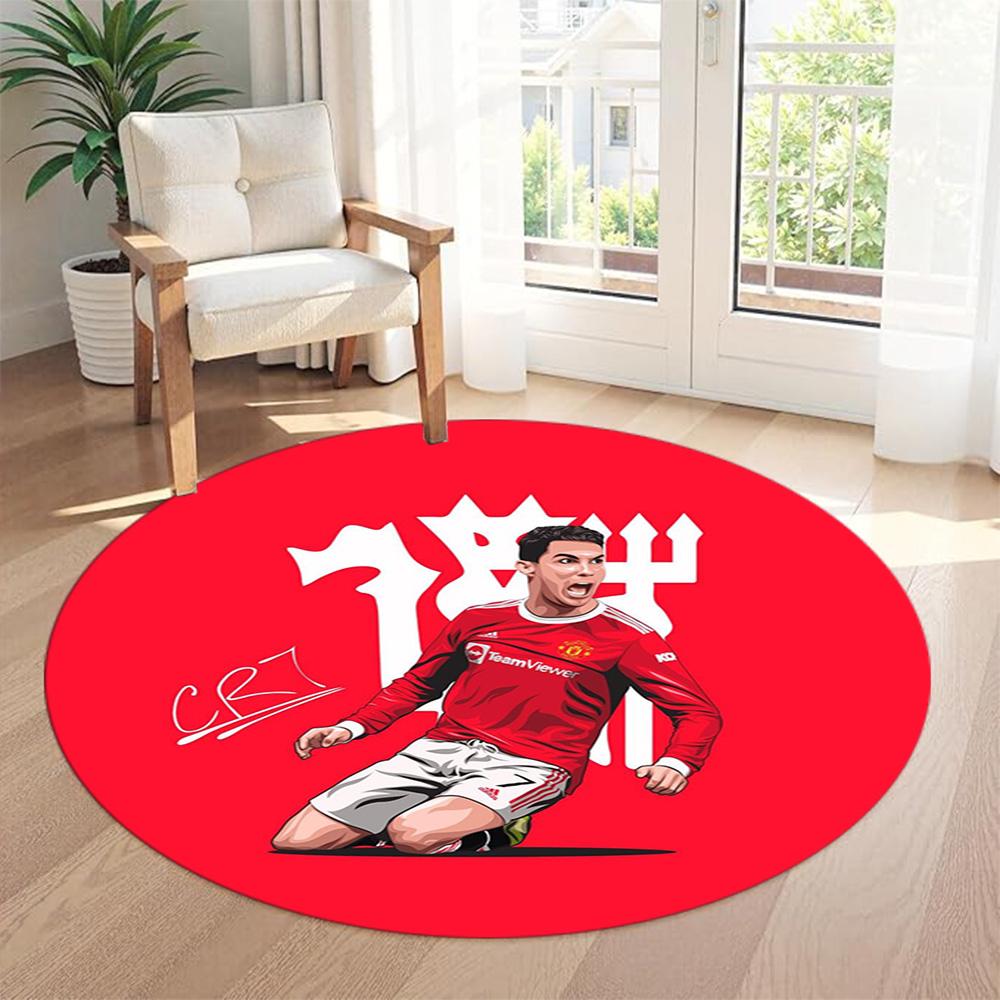 Cristiano Ronaldo Round Carpet Perfect for Balcony Bedrooms Outdoor Game Room Anti-slip Round Rug Decorate Offices Birthday Christmas Gift