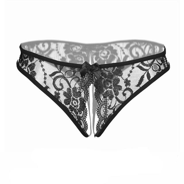 Sexy Underwear Women Thong Bragas Sexy Panties Thong Lace Transparent Hollow Open Crotch Low Waist Word Pants Ladies Briefs