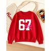 Kids Unisex Crewneck Sweatshirt, White Varsity 67 Number With Pink Bow Print Long Sleeve Pullover, Soft Sweatshirt for Boys Girls Over 4 Years Old