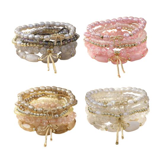 1 Set Bohemian Beaded Bracelets for Women Bow Knot Charm Holiday Bracelets Stackable Stretch Bracelets for Beach Summer Vacation Party