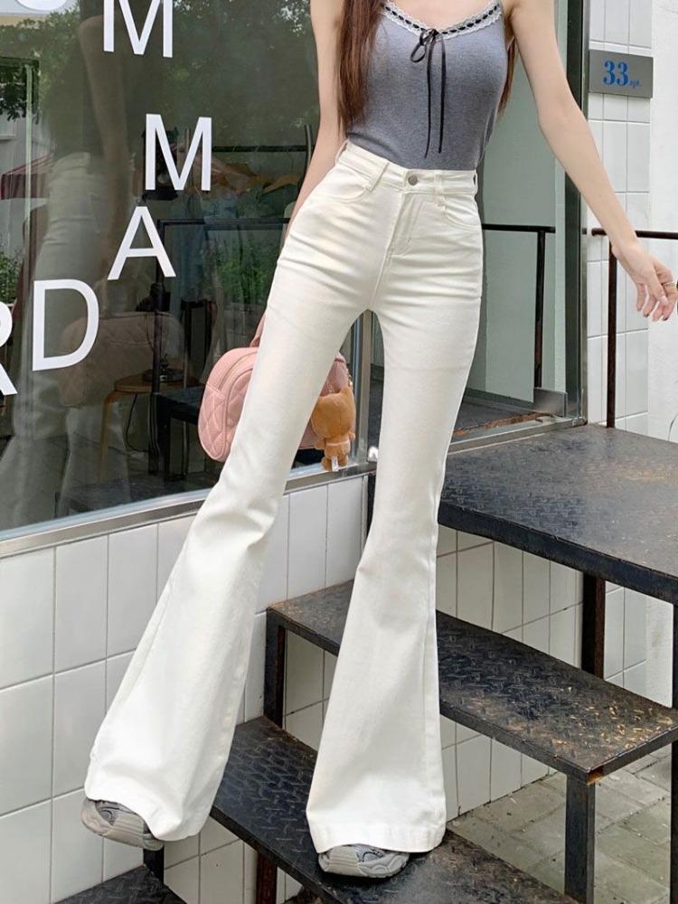 

Джинсы с высокой посадкой, облегающие, белые, женские, большие размеры, эластичные, прямые, подкова, микро-клеш, длинные брюки, джинсы для женщин, длинные джинсовые брюки 4XL