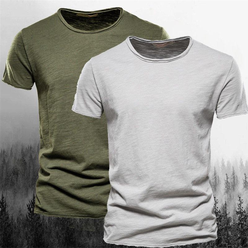 

Двухсекционная летняя футболка с круглым вырезом и короткими рукавами, популярная мужская новая однотонная футболка из бамбукового хлопка, мужская одежда из чистого хлопка 3XL