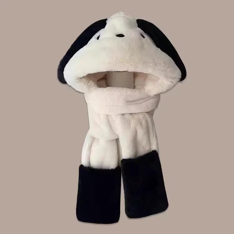 Plush hat three-piece scarf gloves integrated hat autumn and winter women's ear protection snow hat Pacha puppy cute