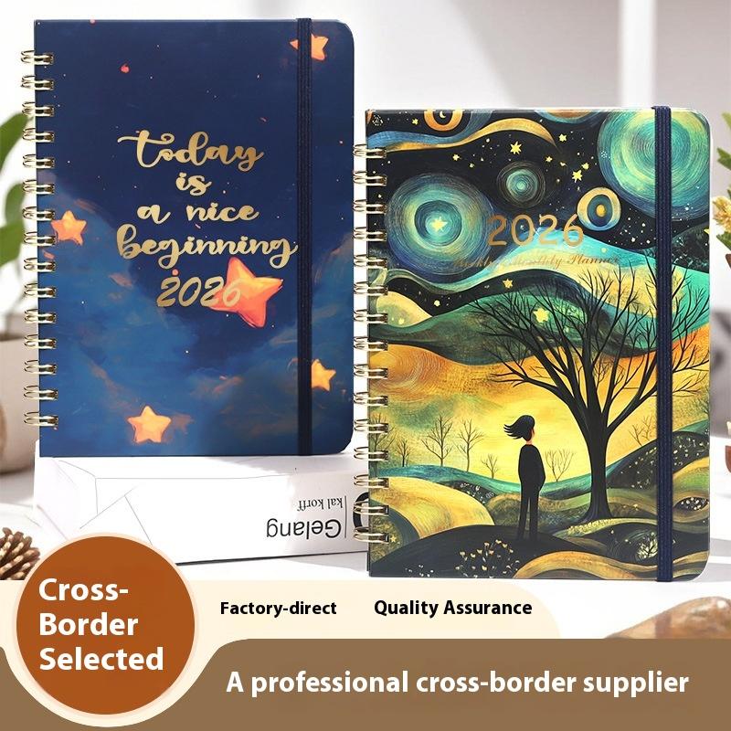 2026 Cross-Border Schedule Notebook Customization High-Value TEMU A5 Hard Shell Spiral Bound Hand-Painted Plan This Coil