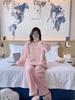 Women's Cute Cartoon Round Neck Flannel Pajamas - Warm Striped Coral Fleece Homewear Set for Autumn and Winter
