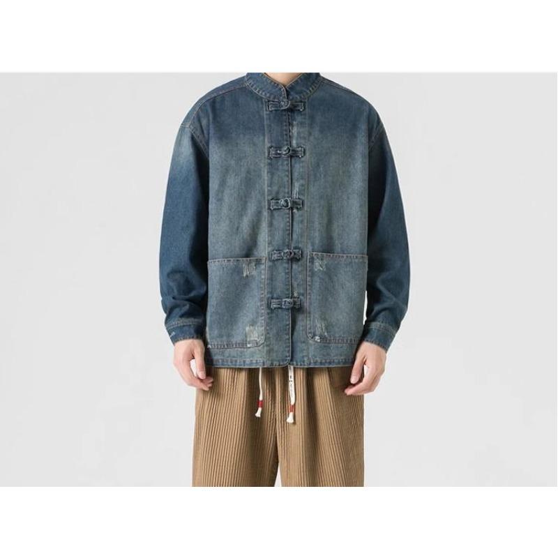 Denim Jacket Jacket Men's Spring and Autumn Chinese Style Men's Ancient Style Loose Large Size Youth Tunic Chinese Tang Suit