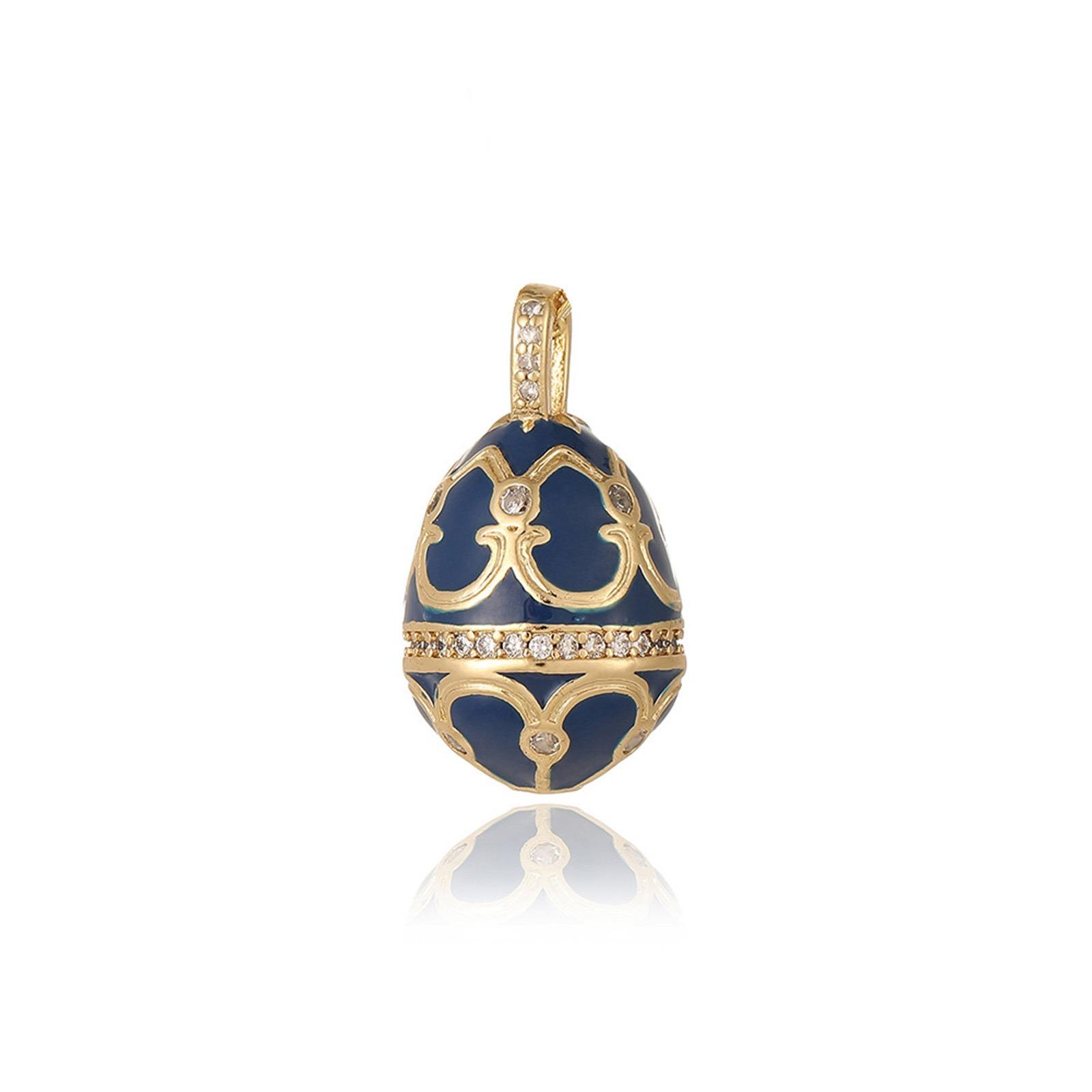 

1pc Easter Day Charms Vintage Brass 18K Gold Plated Multicolor Easter Egg Carved Pattern Enamel Necklace Pendant 23.5mm x 13.5mm Gold темно-синий