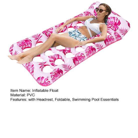 Adults Inflatable Pool Float Mat with Headrest Foldable Summer Beach Lake Float Raft Water Lounger Swimming Pool Sun Tanning Bed
