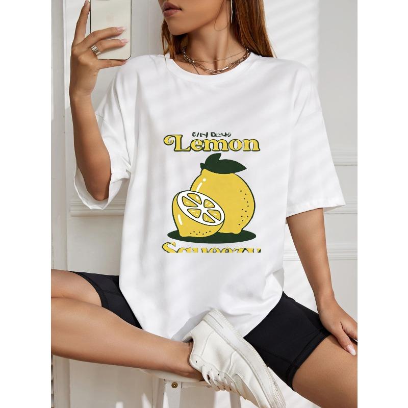 Lemon Season Oversized T Shirt White Lemon And Slice Print With Text For Casual Wear