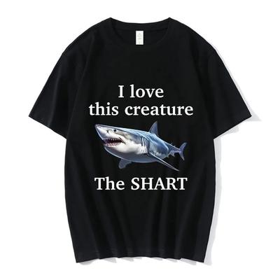 Ich liebe dieses Wesen Der Furz-Hai Lustiges Meme T-Shirts Herrenmode Kurzarm T-Shirts Baumwolle Übergroßes Kurzarm-T-Shirt