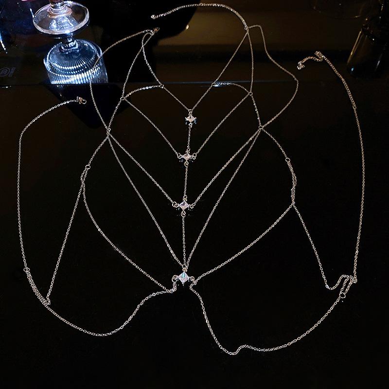Zircon Geometric Multi-Layer Necklace - Niche Style, European & American Luxury Body Chain
