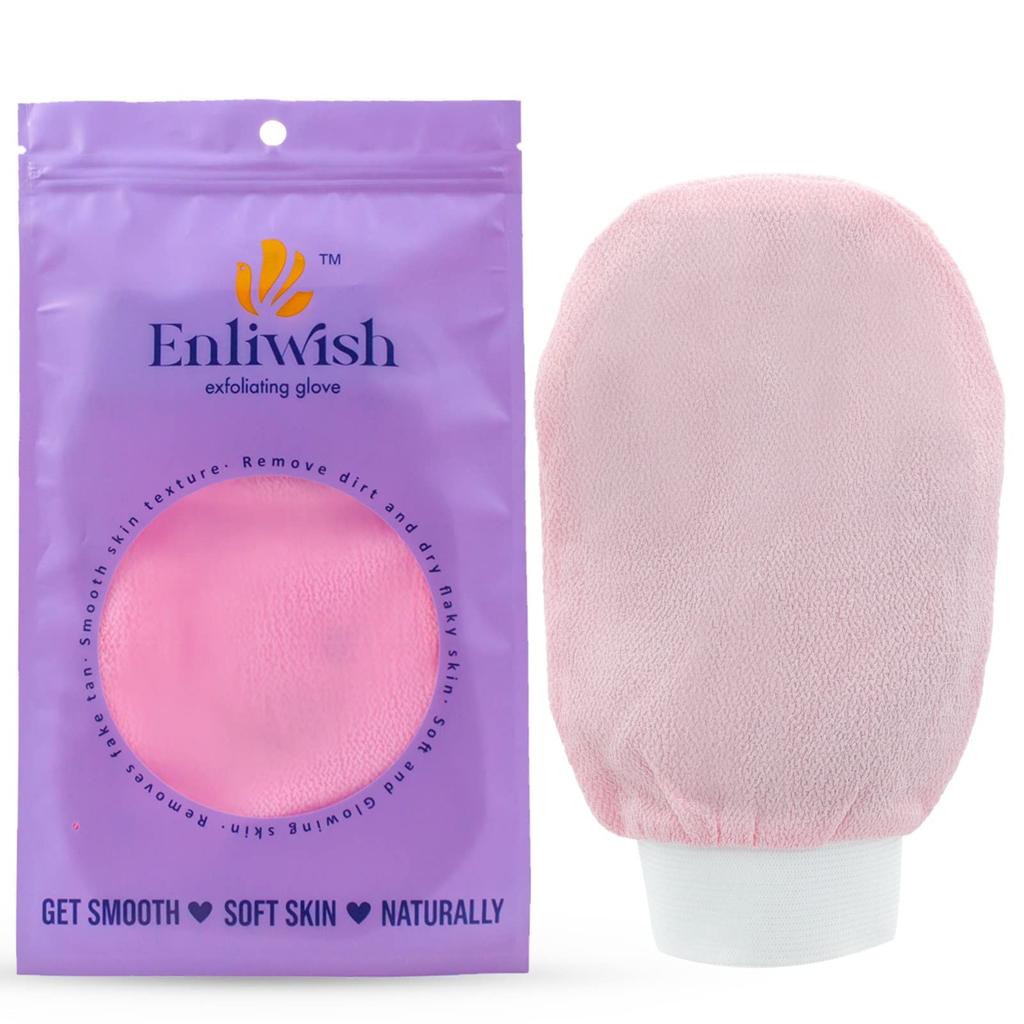 ENLIWISH Exfoliating Glove Mitt - Body Scrub for Bath Shower - Exfoliator Glove Visibly Lift Away Dead Skin - Tan Removal - 100% Viscose Deep Exfol