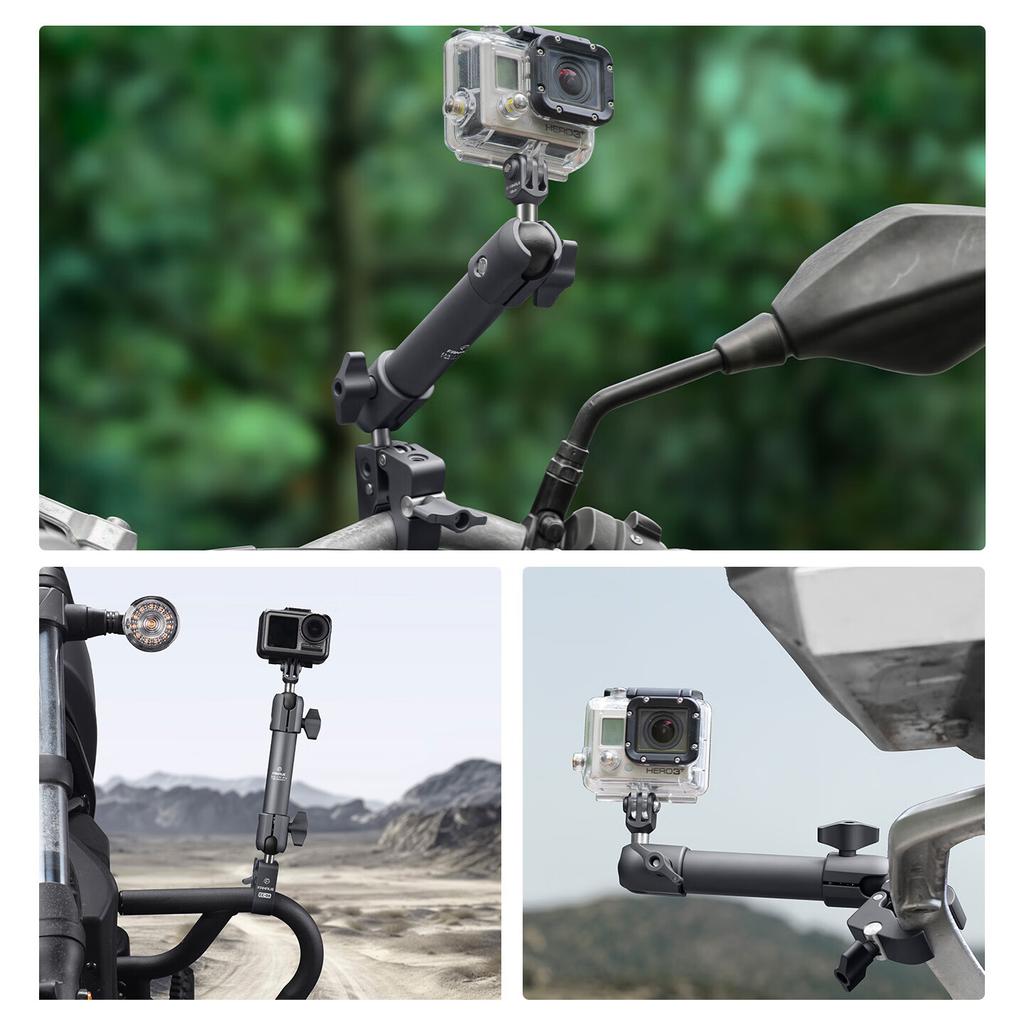FANAUE Motorcycle Action Camera Mount Ball Head Expansion Rod, Double-Joint Arm Clamp, Aluminum Alloy Accessories, DA-80PRO