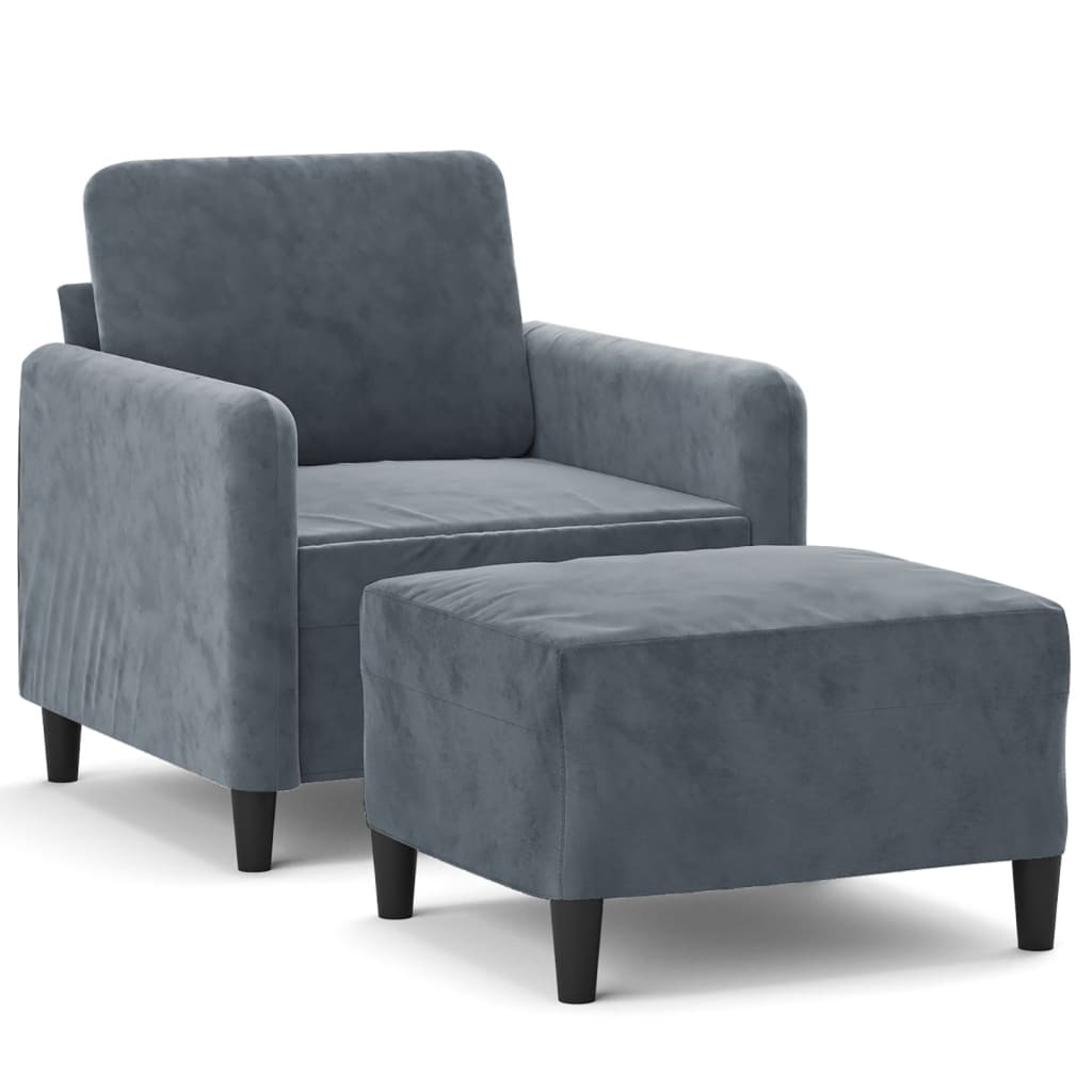 Armchair with Footstool Dark Grey 60 cm Velvet