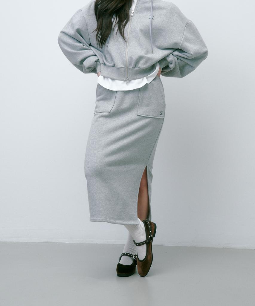 Solteuaenchokollis Sac Sweat Long Skirt Light Grey 4W232Y004