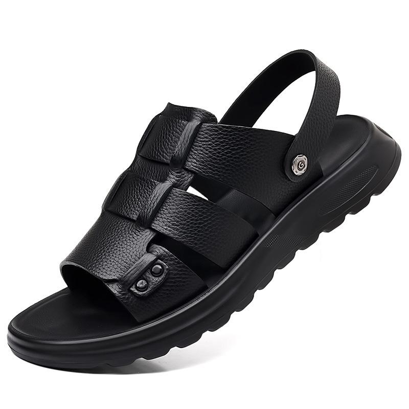 2025 Summer New First-layer Cowhide Sandals Men's Leather Casual Sandals Open-toed Beach Shoes Soft-soled Non-slip Shoes