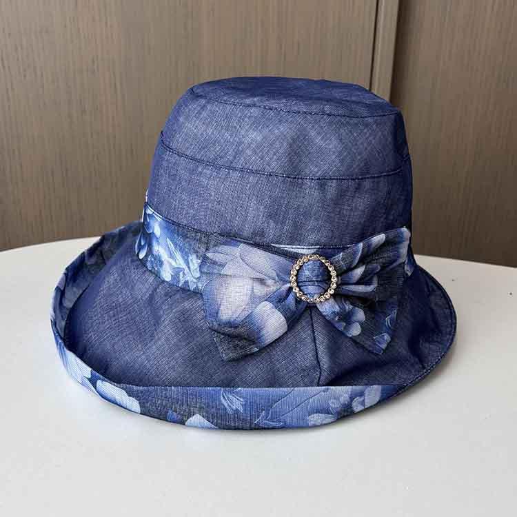 New sunscreen hat women's summer breathable sun hat middle-aged and elderly temperament printed sun hat organza bucket hat