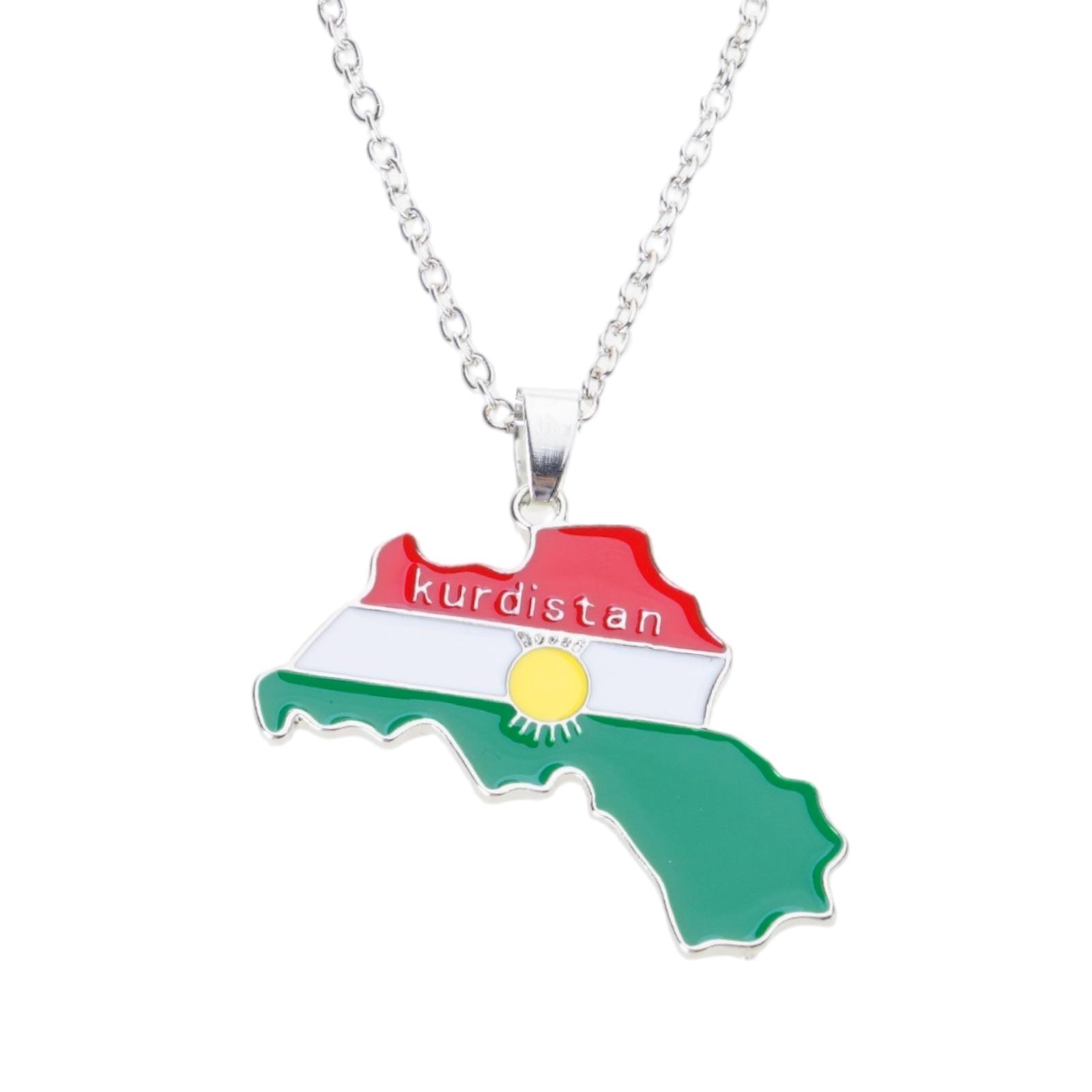 Unisex Kurdistankarte Flagge Anhänger Halskette für Damen Herren Choker Schlüsselanhänger Geschenk white