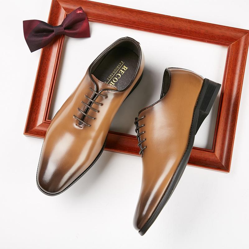 Japanese Style New Leather Lace-up Pointed-Toe Polished Business Leather Shoes Men's Formal Wear Young Gentleman Lace Loop