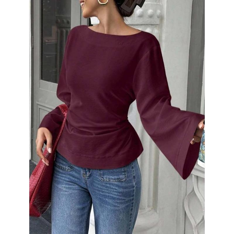 TIFICY Women's Fashion Casual Spring Autumn Solid Color Print Long Sleeve One shoulder Blouses & Shirts