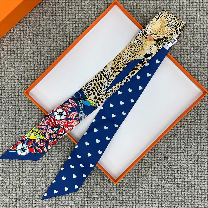 

POBING Модный принт 18м/м Твиловые шелковые шарфы Женский шарф класса люкс Ленты для сумки Галстук Головной платок Маленький длинный узкий шарф 86*5СМ 5CM x 86CM