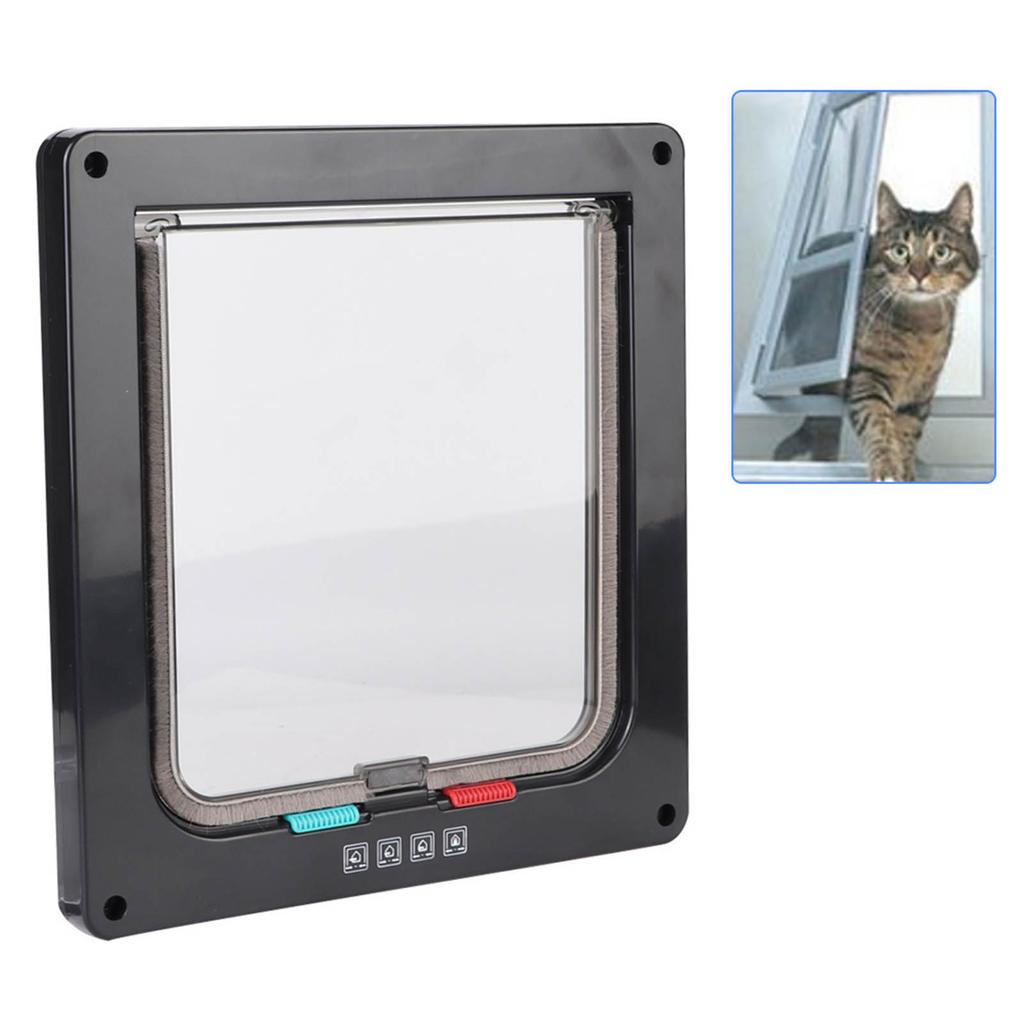 ABS Acrylic Pet Cats Screen Door Window Lockable Waterproof Medium Cat Flap (black)