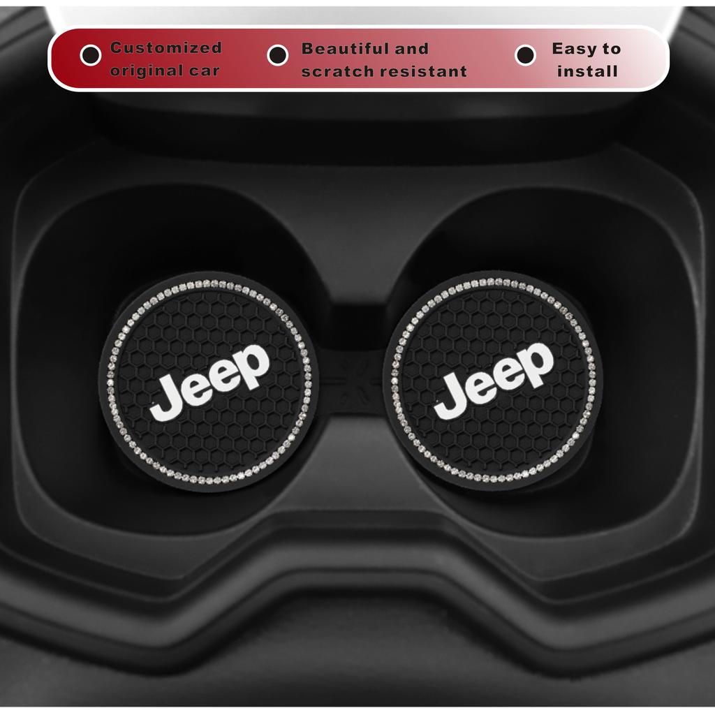 2Pcs Leather Coaster Anti-noise Water Cup Pad Cushion For Jeep Renegade Compass Grand Cherokee Wrangler Patriot Liberty Rubicon AJR1