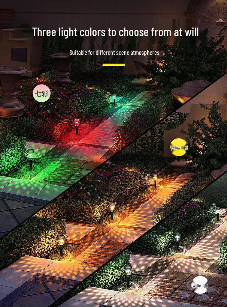 Outdoor Waterproof Solar Lawn Lamp - New Model with Courtyard Projection, Ground Plug, and Light & Shadow Path Decoration