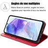 Coque de protection - samsung - galaxy a55 5g - rouge - effet cuir - antichoc avec support