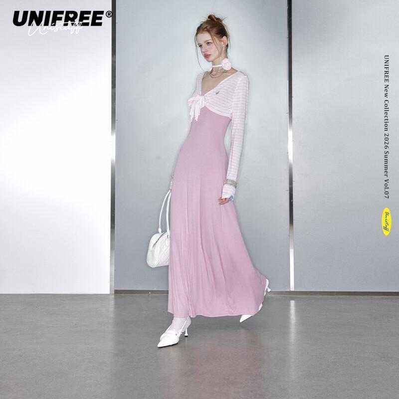 UNIFREE French Rose Strap Dress & Cardigan Set L