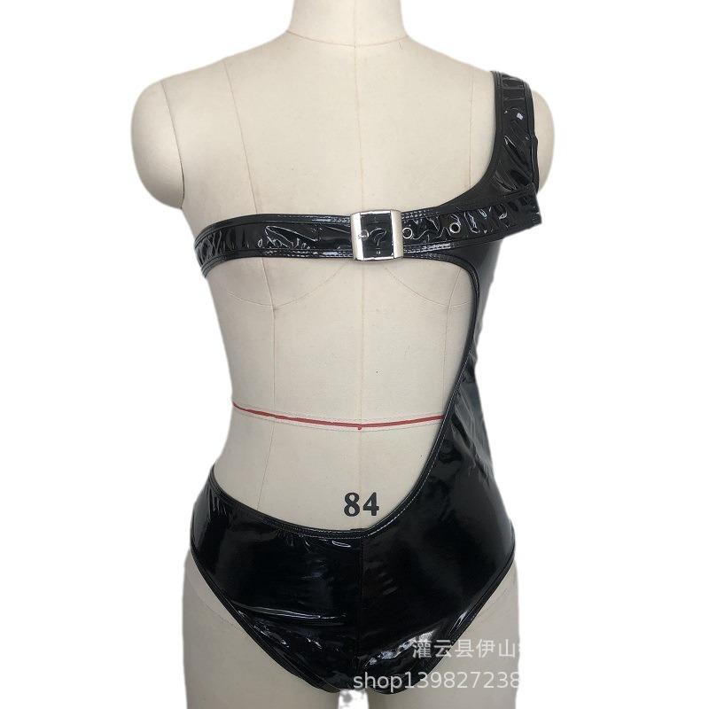 Beautiful sexy one-piece erotic underwear patent leather erotic clothing large size nightclub stage performance suit