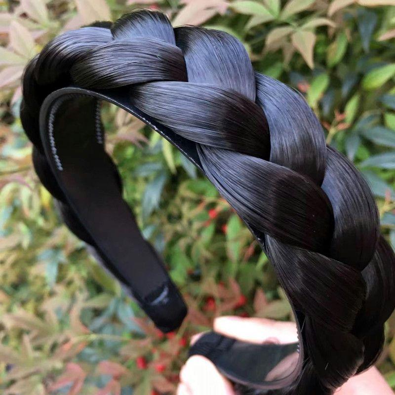 

K-style Dough-Twist Style Plaits Extra Large Headband 2.5cm wide bold and large-Nature Black