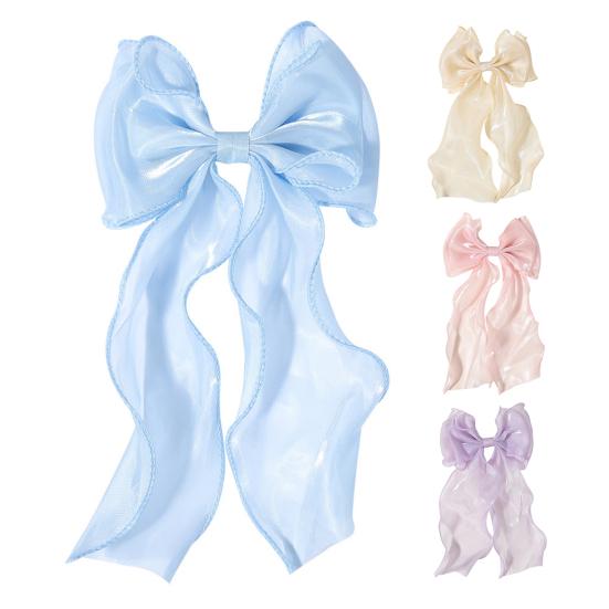 Women Hairpin Cartoon Bowknot Long Ribbon Decor Back Head Hair Clip Hair Styling Tool Hair Accessory