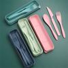 Wheat Straw Travel Utensils With Case Camping Spoon Fork Portable Camping Utensil Set  Tableware