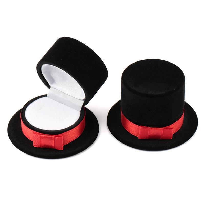 1 Piece Red/Black Top hat Jewelry Box Velvet wedding Ring box Necklace Display Box Gift Container Case for Jewelry Packaging