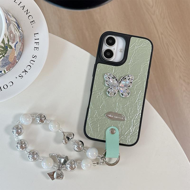 Rhinestone Butterfly High-end Chain Mobile Phone Case for 15 for Apple 17 Handheld for IPhone16pro Leather Fashion