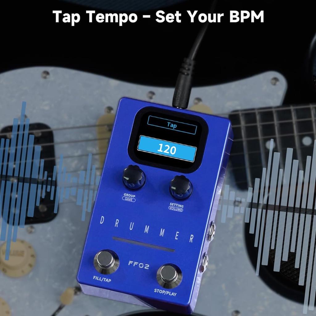 Asixxsix Drum Machine Guitar Effect Rhythmic Guitar Effects with 121 Drum 11 Style Rhythm 66 Customizable Studio Stereo Pedal, 44.1kHz Grooves, Pedal,