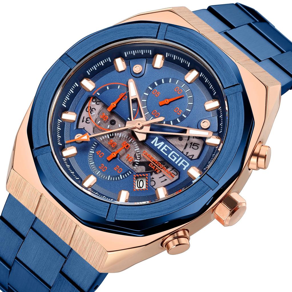MEGIR Quartz Watches for Men Luxury Casual Business Wristwatch with Chronograph Waterproof Luminous Auto Date Reloj Hombre 2225
