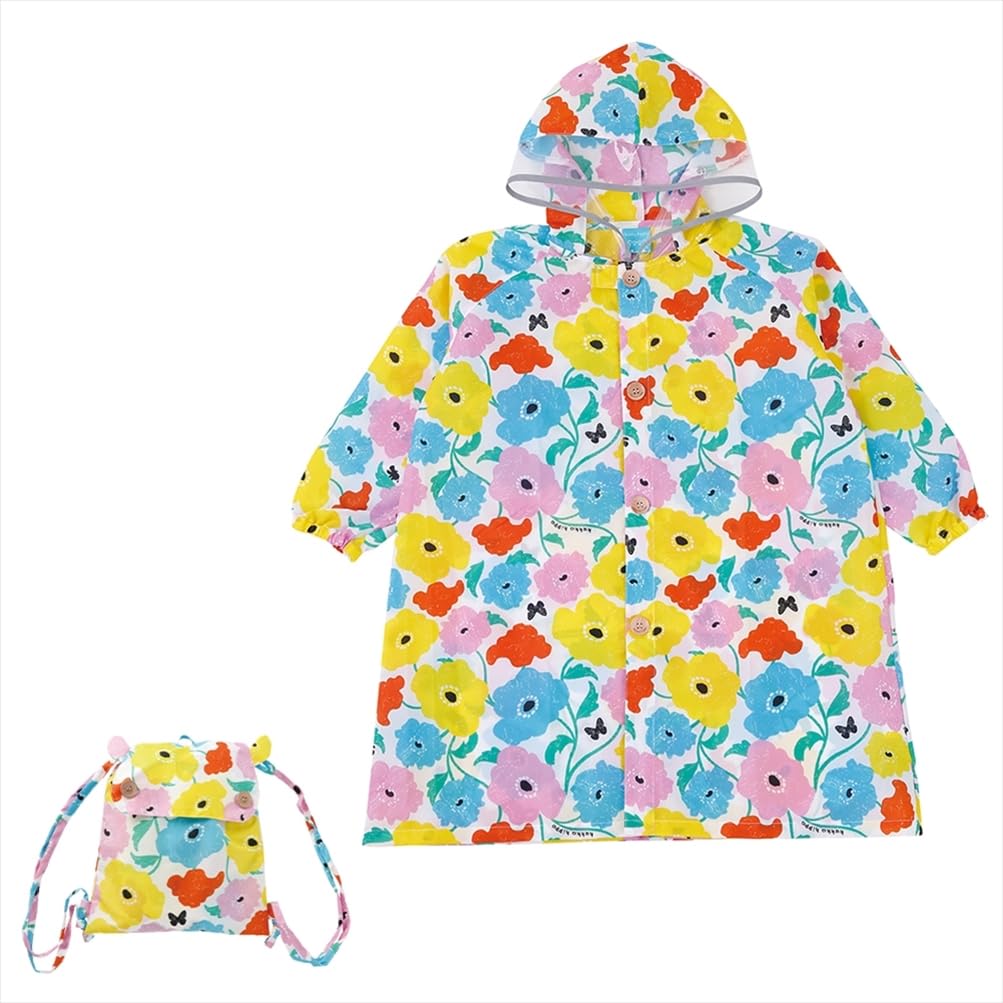 ogawa Kukka Hippo Garden with Reflective Backpack with Storage and Adjustable Tucks for Wearing Over a Backpack Kids' Raincoat, 120cm, Tape,