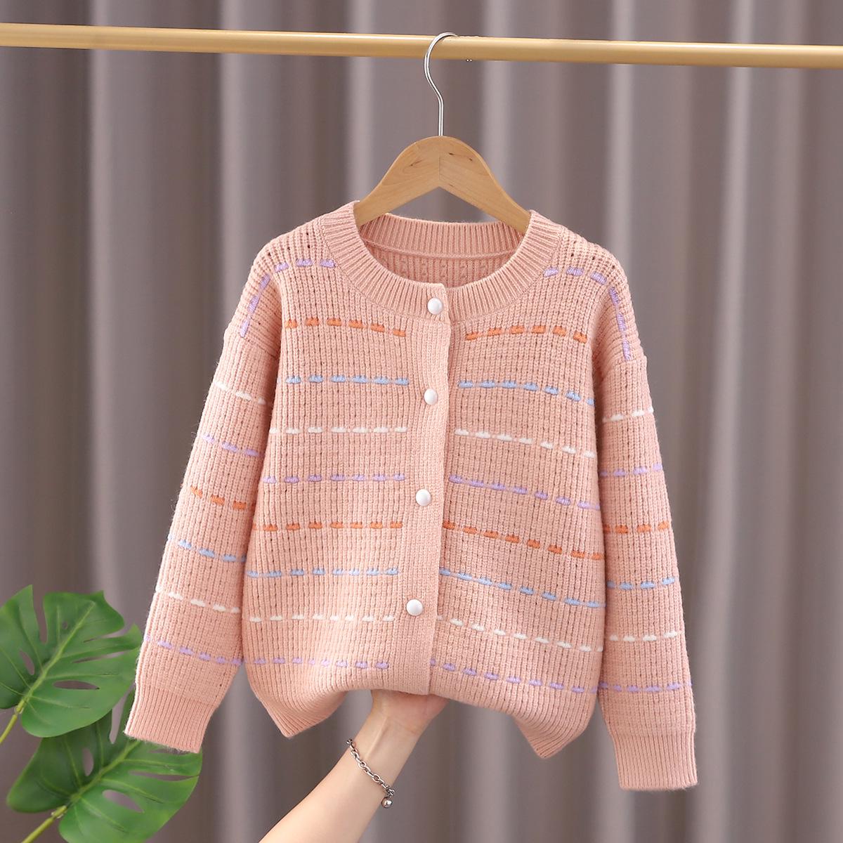 Girls Knit Cardigan, Striped Sweater & Stylish Coat for Kids - 2025 Autumn/Winter Collection 140cm розовый