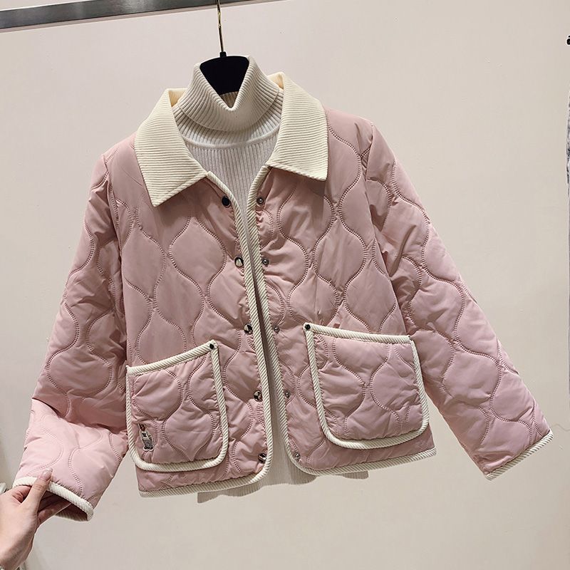 Stylish Short Cotton-Padded Jacket for Students with College Style and Slimming Effect