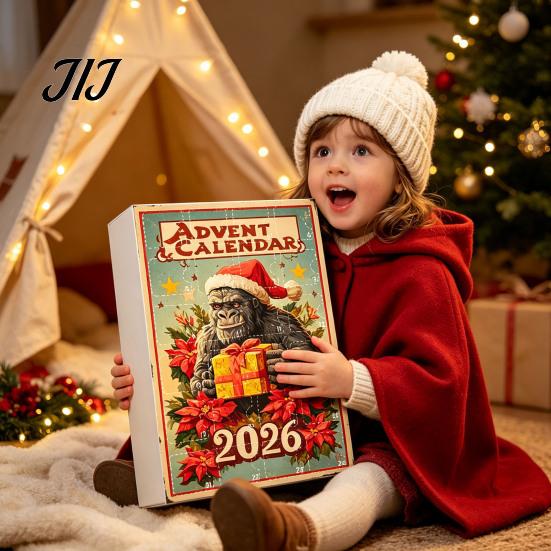 Christmas Party Favors Advent Calendar, Ape Series 24 Day Countdown Box with Xmas Gift Acrylic Pendants, Festive Tree Hanging Ornaments for