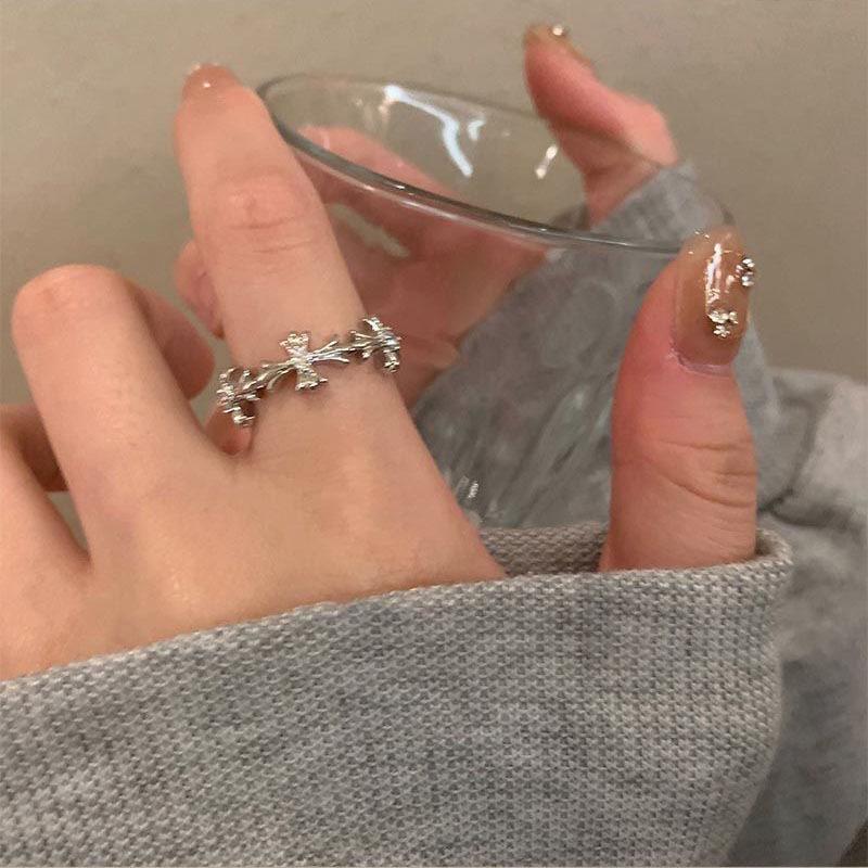 Cold Wind~ Silver Zircon Cross Ring Female Niche Design ins Light Luxury Index Finger Ring Personalized Couple Ring