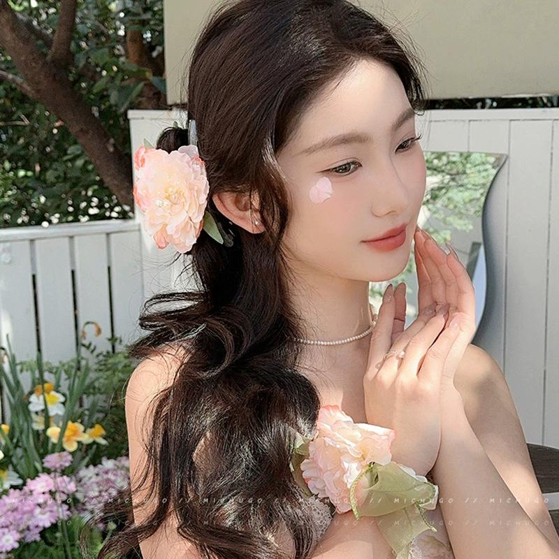 Atmosphere, Peony Flowers, Hair Hoop, Grab Clip, Female Back of Head, Shark Clip, Tie Hair, Rubber Band Headpiece