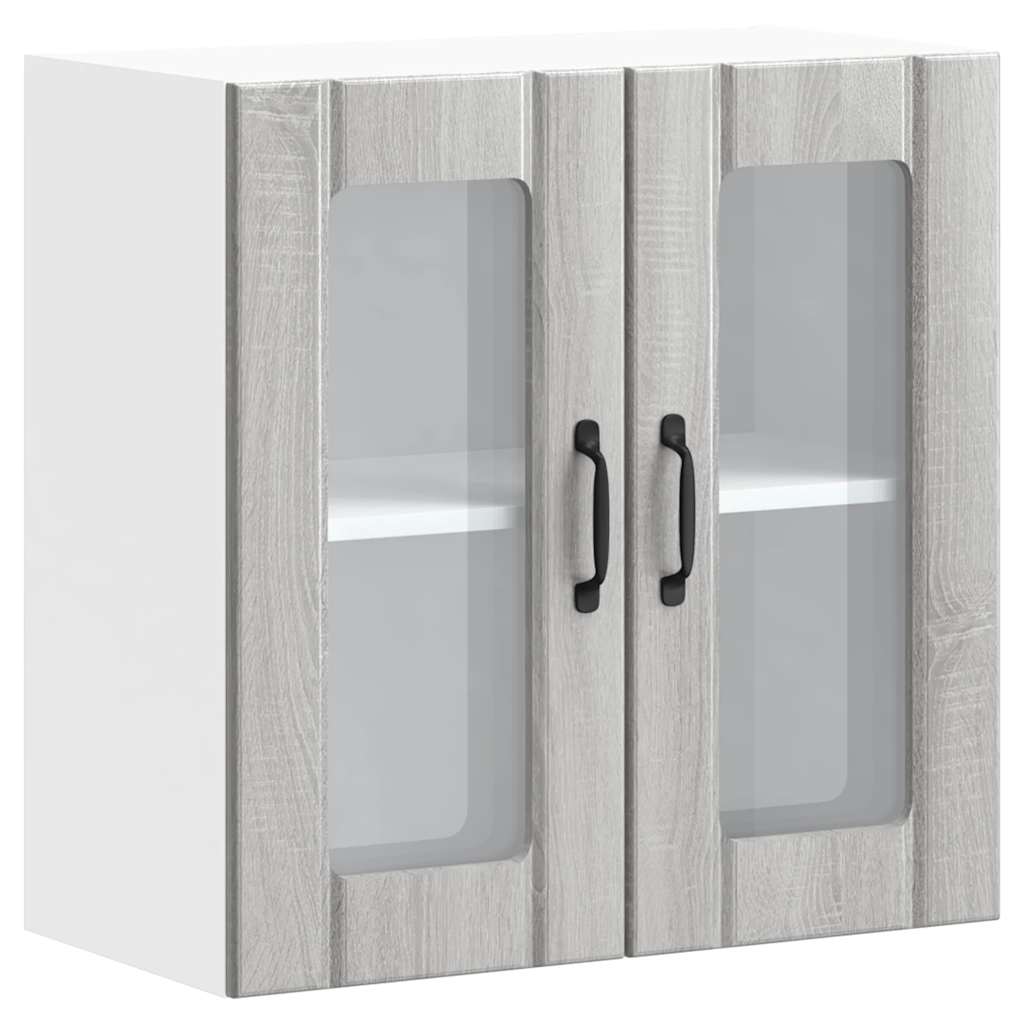 Lucca Wall Mounted Kitchen Cabinet with Glass Door Grey Sonoma Wood Based Material
