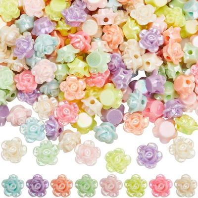 50/100 Pieces of Random Color 13mm Rainbow Dispersion Pearl Flower Rose Bead Acrylic Jewelry Making DIY Bracelets, Necklaces, Earrings Crafts