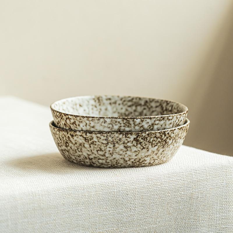 Retro Stone Pattern Ceramic Bowl Practical Ramen Bowl Vegetable Bowl Household Fruit Salad Bowl Round Deep Bowl Tableware