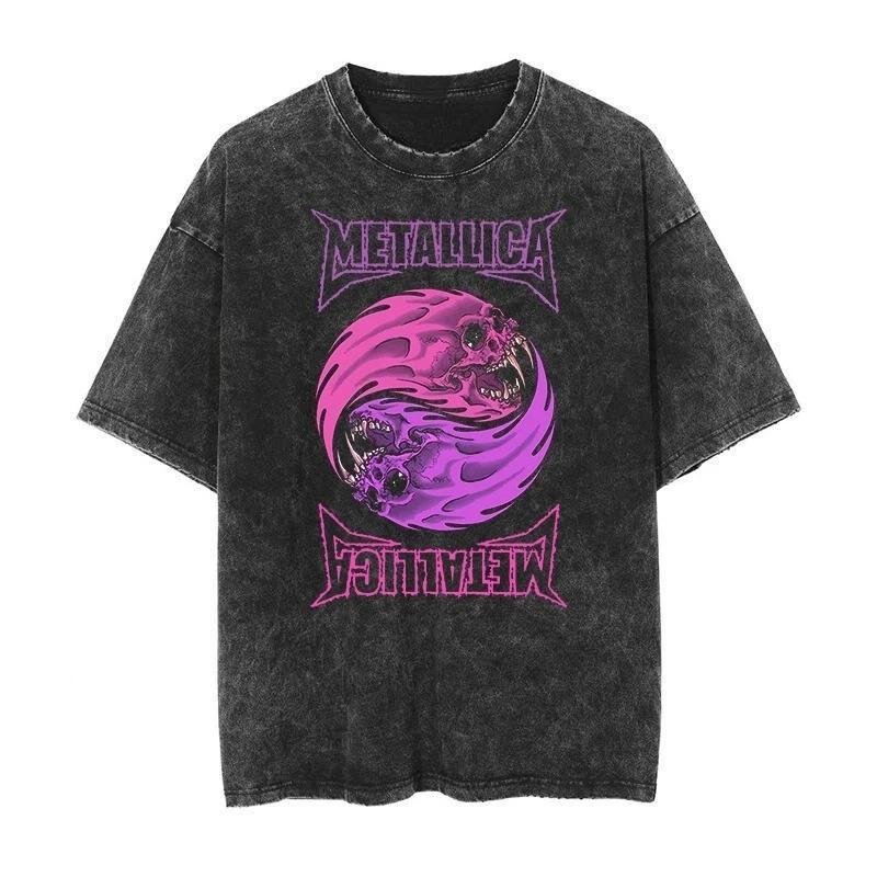 Metallica Damage Inc. T-shirt Noir Vintage Délavé Acide Usé Oversize Groupe Metal Thrash Musique Rock Merch Style Rétro Années 90 avec Graphique Crâne