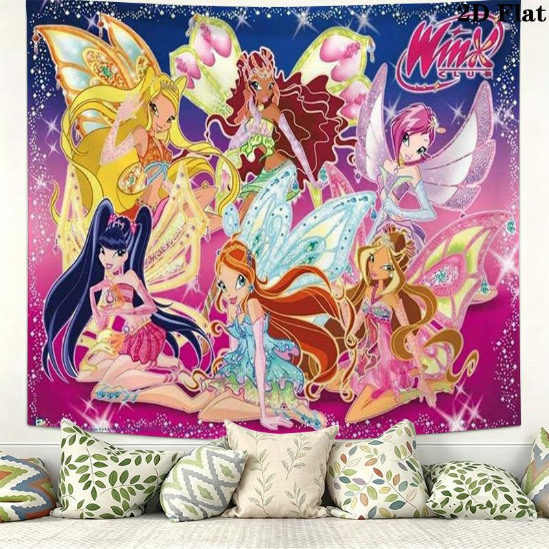 Winx Wall Tapestry Aesthetic Wall Hanging Printed Fabric Blanket Decorative Tapestries for Bedroom Living Room Home Decor