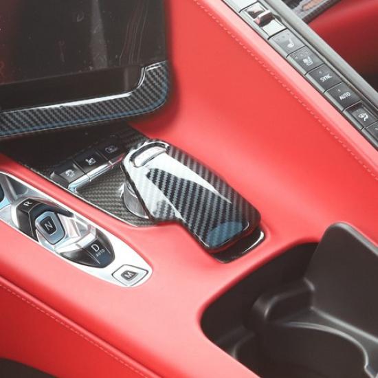 Carbon Fiber Style Gear Shift Knob Head Cover Trim For Chevrolet Corvette C8